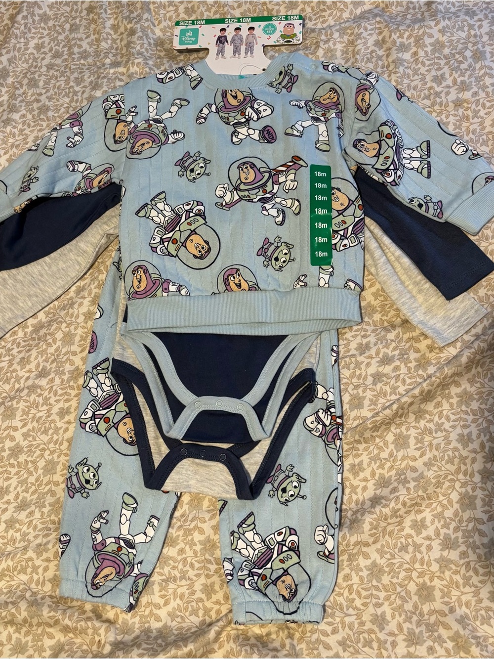 Disney Baby Light Blue Buzz Lightyear One-Piece Set with Bodysuits